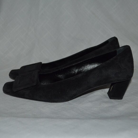 Sz 36 6 Roger Vivien Black Suede Kitten Low Heel Heels - Picture 1 of 9